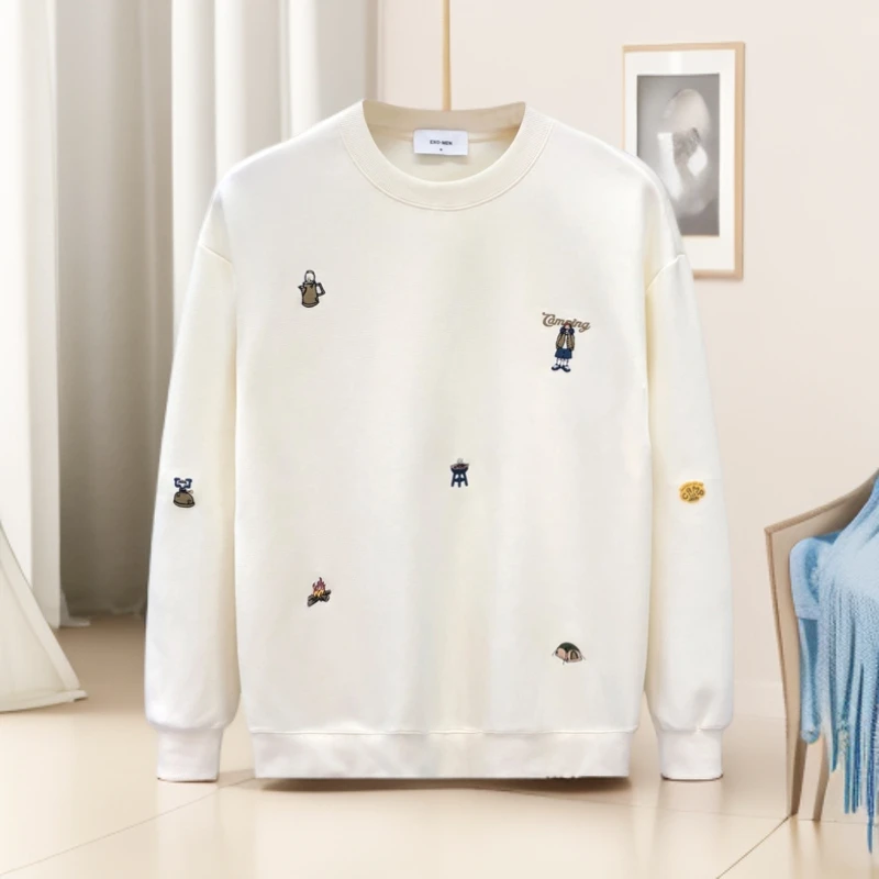 密里桑姆重磅宽松圆领卫衣外套男卡通刺绣秋装上衣春秋季新款长袖