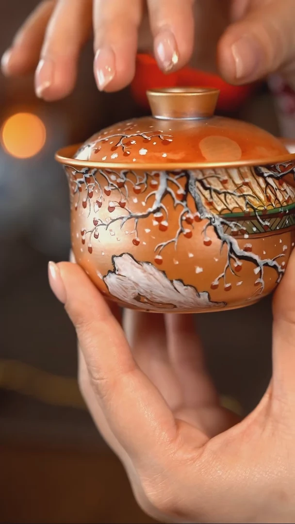 【闪购商品】正春堂·古法柴窑 事事如意如柿盖碗