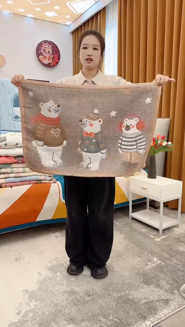 棉质花三只熊枕巾-52x78