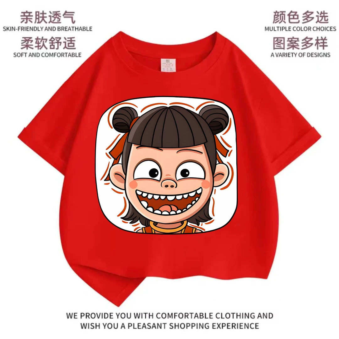卡通动漫魔童哪吒儿童印花短袖T恤2025夏季新款休闲宽松打底衫潮