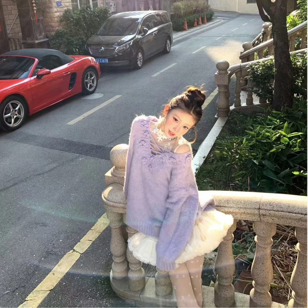 法式复古高级感重工毛衣女春季新款懒慵风宽松长袖上衣显瘦半身裙