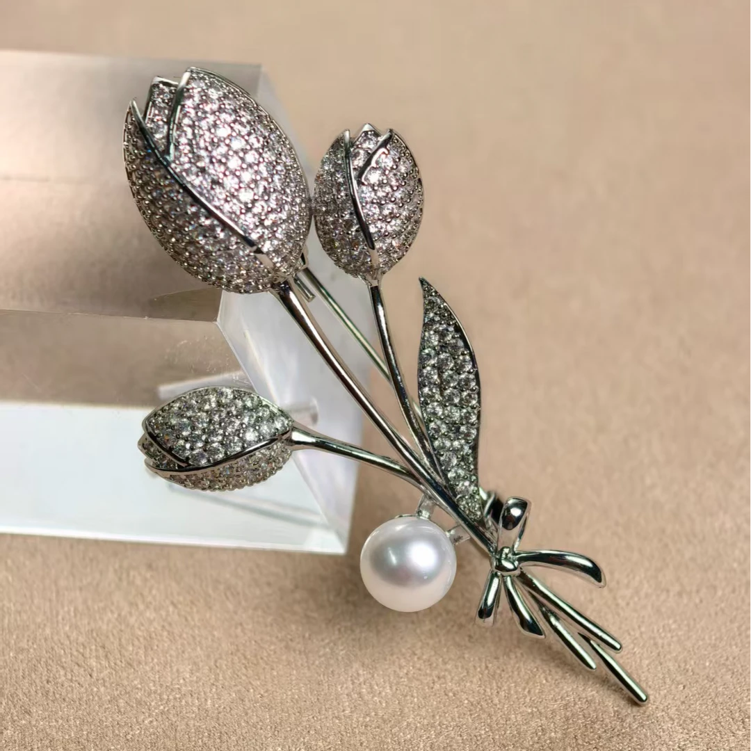 钛钢仿珍珠胸针 复古宫廷女金色植物花卉胸针民族风日韩欧美风