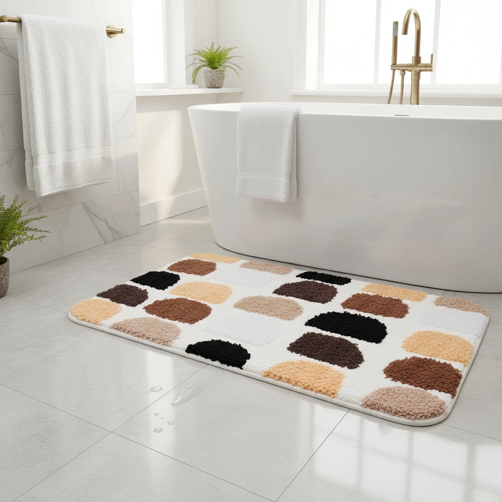 简约艺术浴室地垫家用地毯吸水防滑卫生间地毯/彩色石头