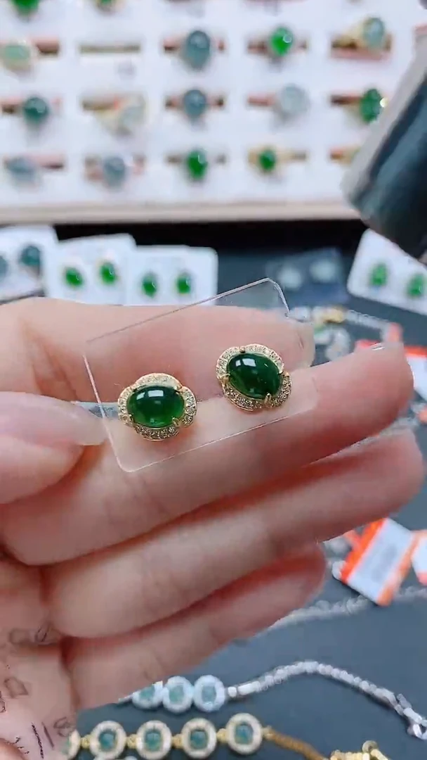 银S925镶嵌翡翠耳饰天然翡翠