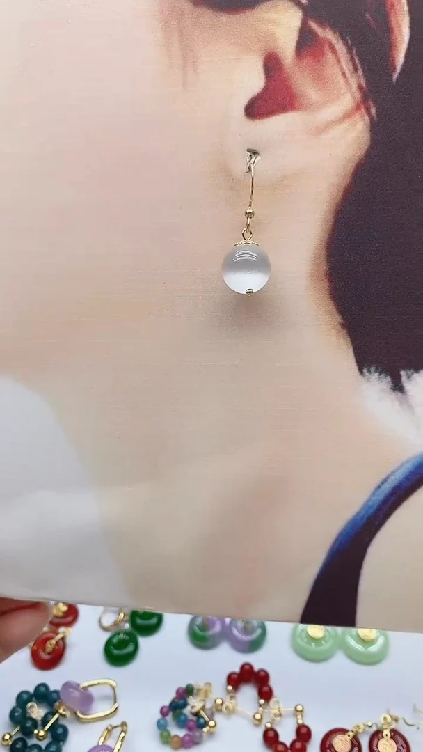 14K金镶嵌变石猫眼耳饰34