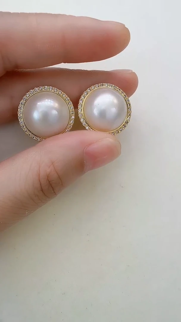 耳饰拼合珍珠（马贝珠）未镶嵌太阳花金色