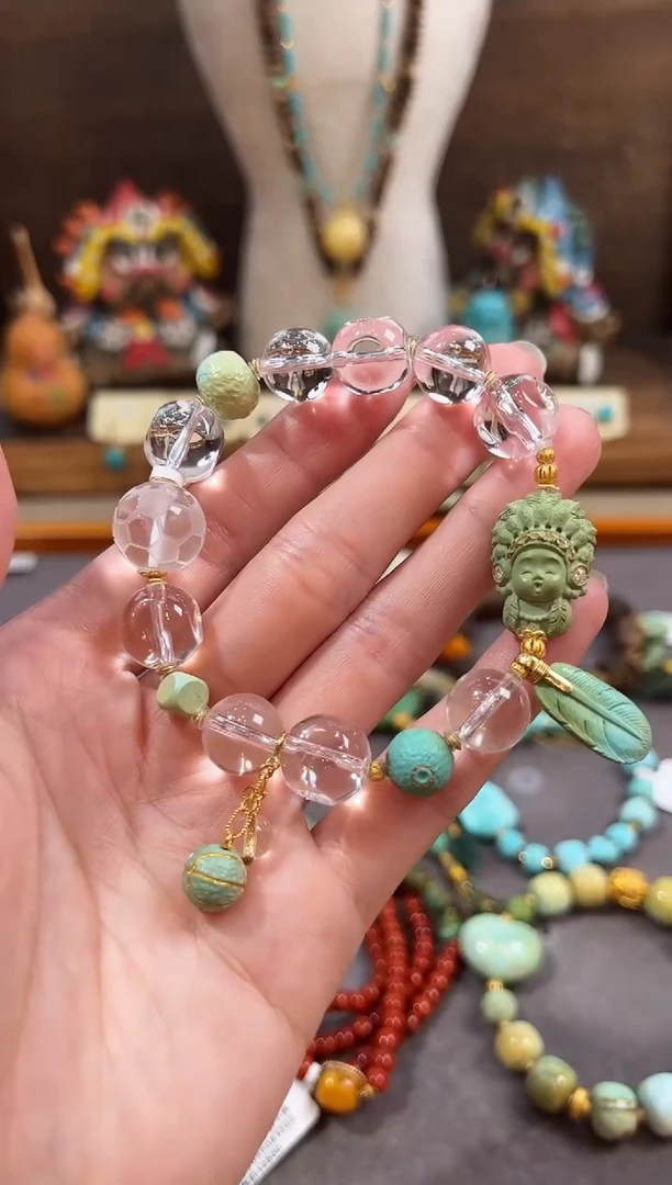 水晶手链18K金镶嵌白水晶手串