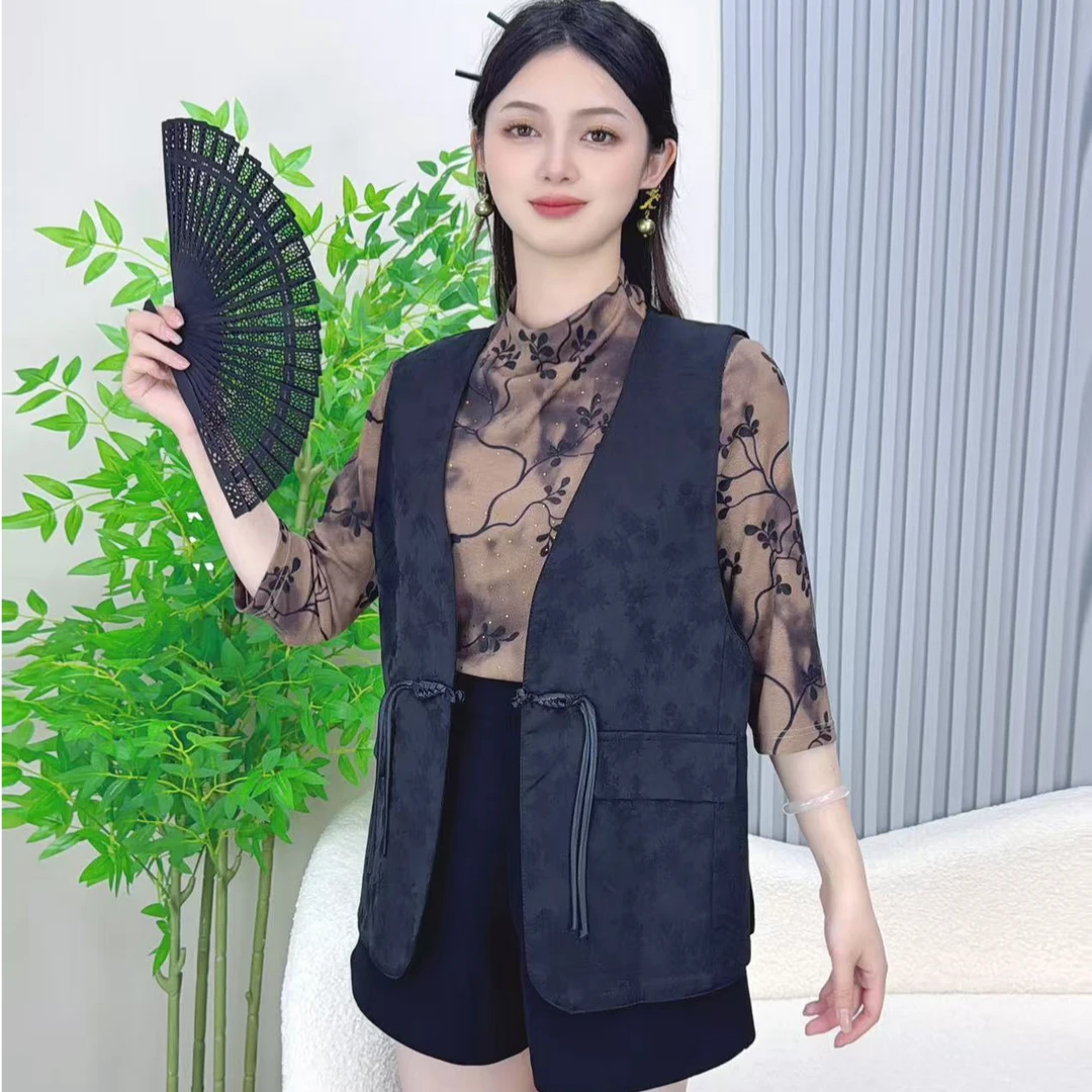 2025新爆款四季款纯色流苏新中式简约马甲两面穿气质百搭洋气