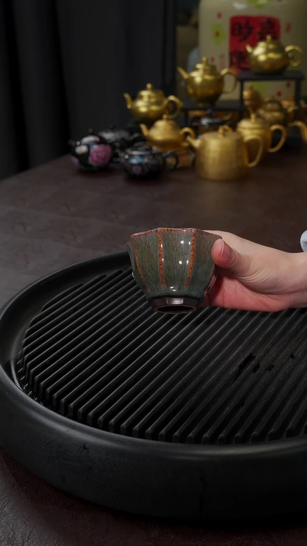 【闪购商品】杯【宜景窑天目釉青釉鎏金】小枫叶盏