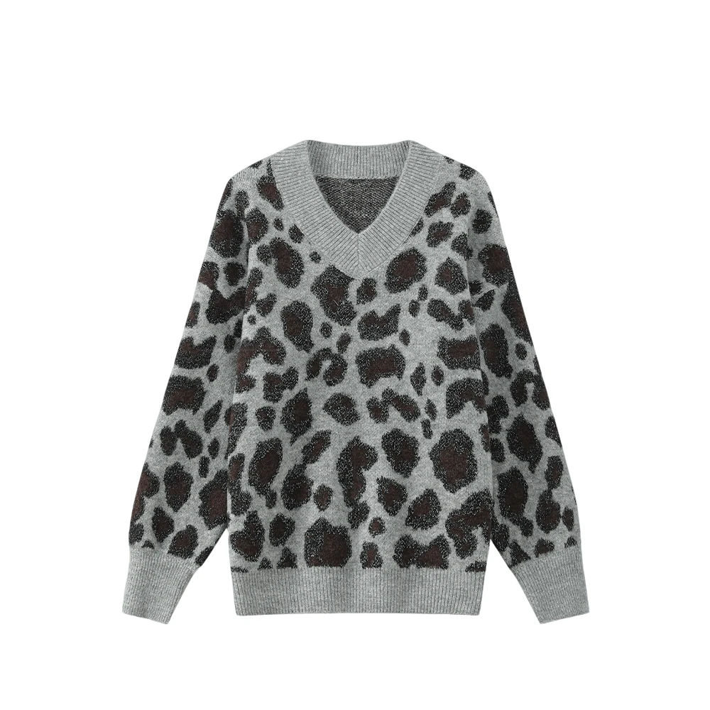 【封后轻奢设计】冬季新款时尚豹纹百搭宽松针织毛衣112