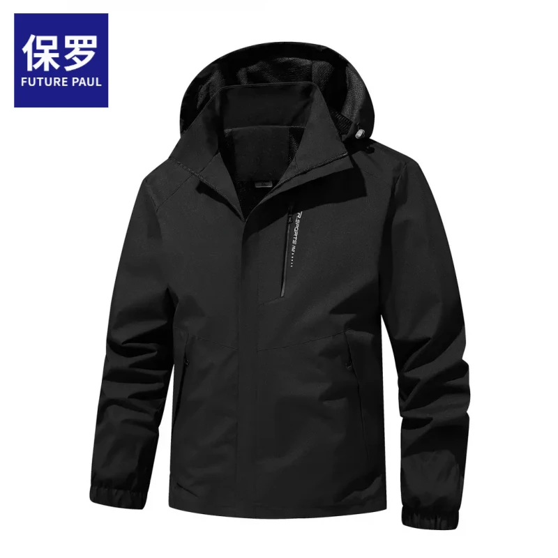 保罗男女休闲户外旅游秋季可拆帽防水防风冬季冲锋夹克单冲冲锋衣