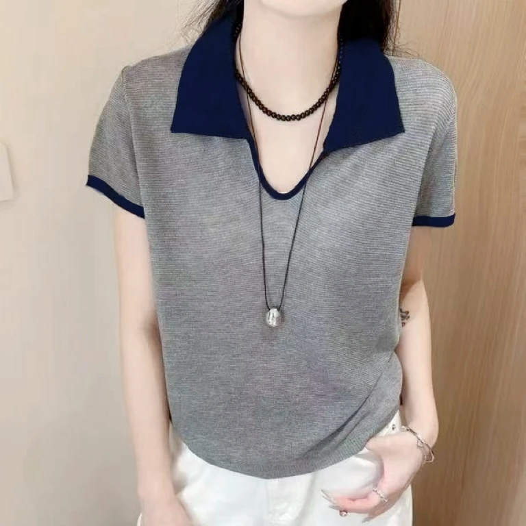 新款莱赛尔天丝新款POLO衫翻领时尚针织衫休闲百搭韩版显瘦