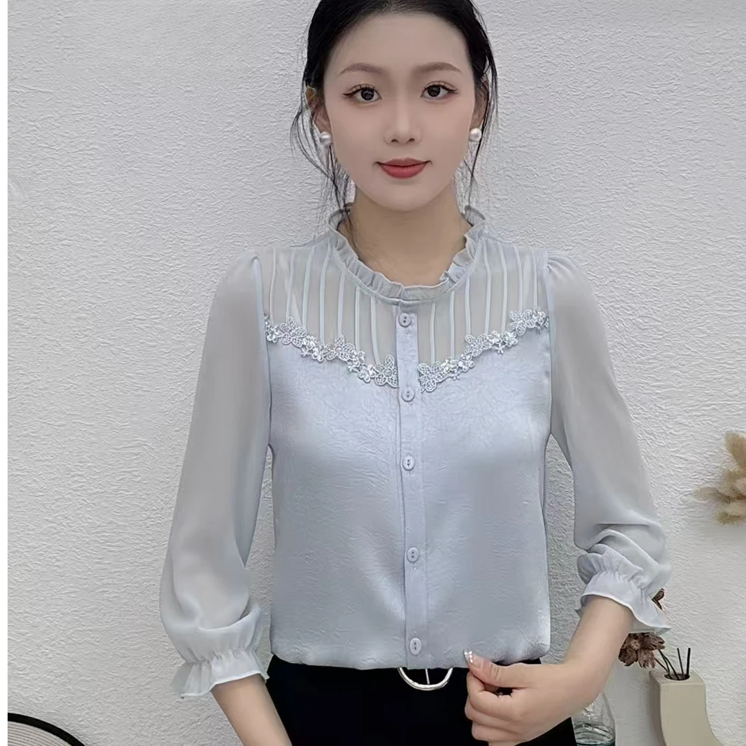 2025春装时尚百搭七分袖衬衫女气质遮肚显瘦宽松修身春游出行衣服