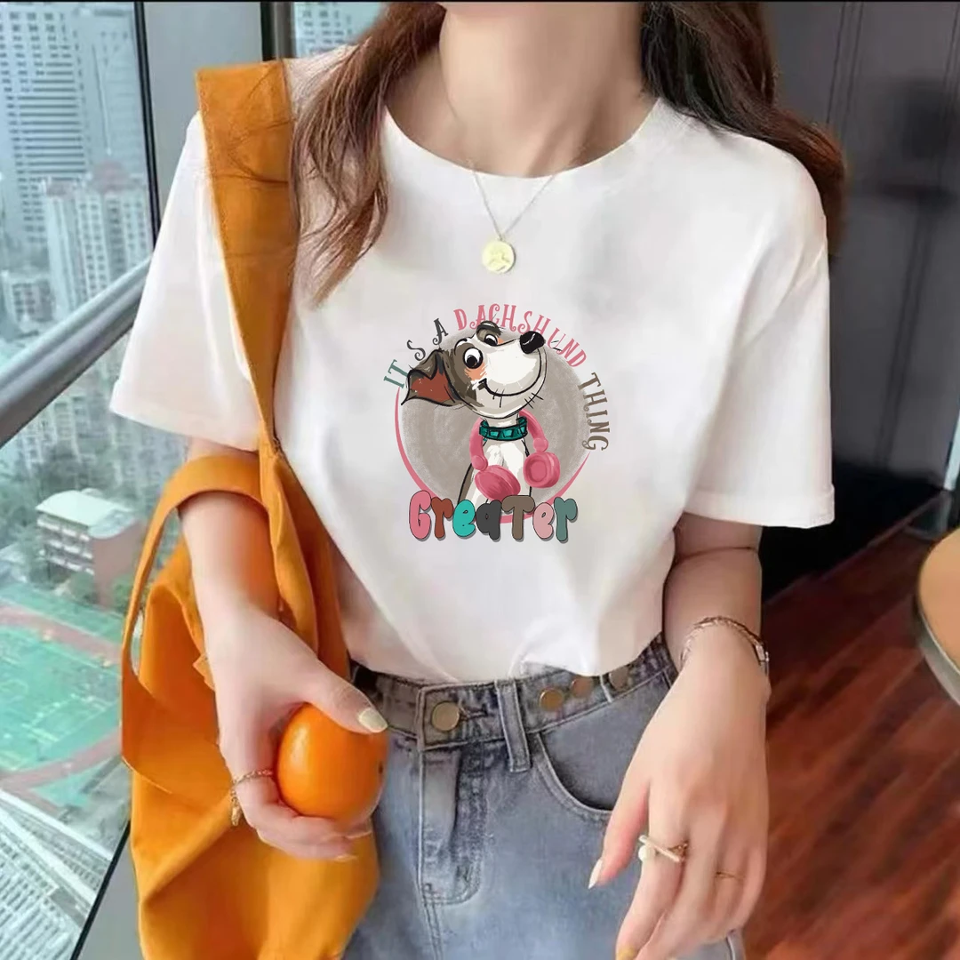 夏季时尚宽松印花潮流春夏卡通圆领设计感短袖-音乐小狗