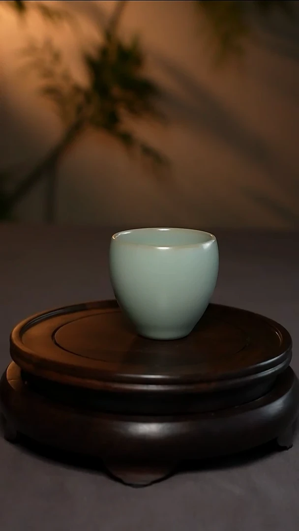 柴烧仿古汝官釉原产地龙旦杯