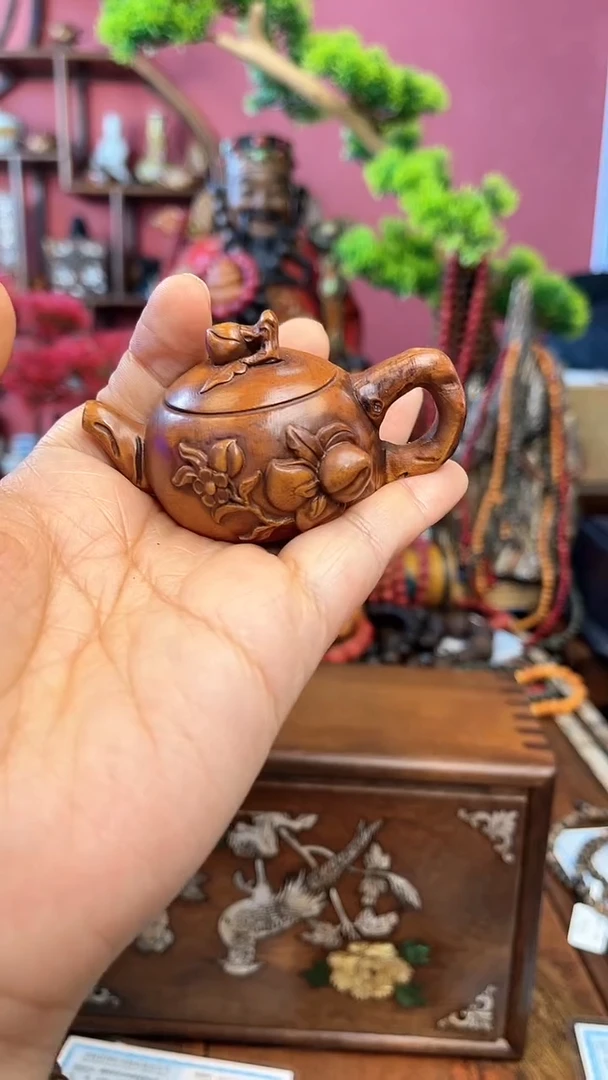 【闪购商品】木中之❤王妍妍黄杨木83桃子把把壶袋子