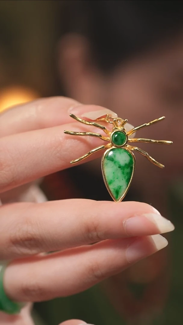 吊坠(不含链)银S925镶嵌翡翠925银翡翠蜘蛛吊坠 多样性发货
