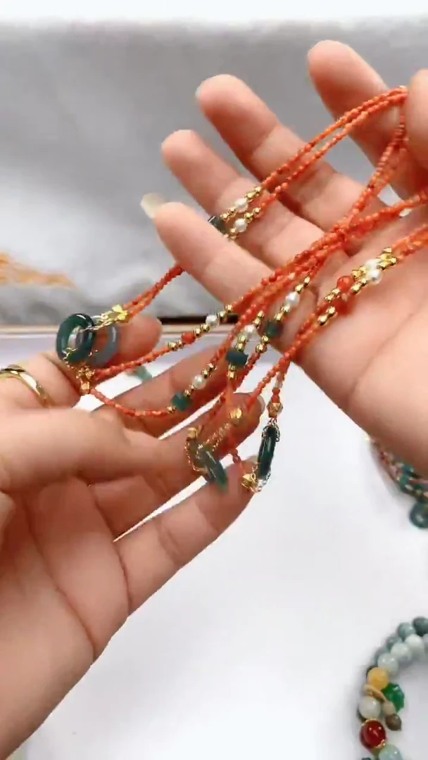 合金颈饰玛瑙/玉髓1849扣子项链