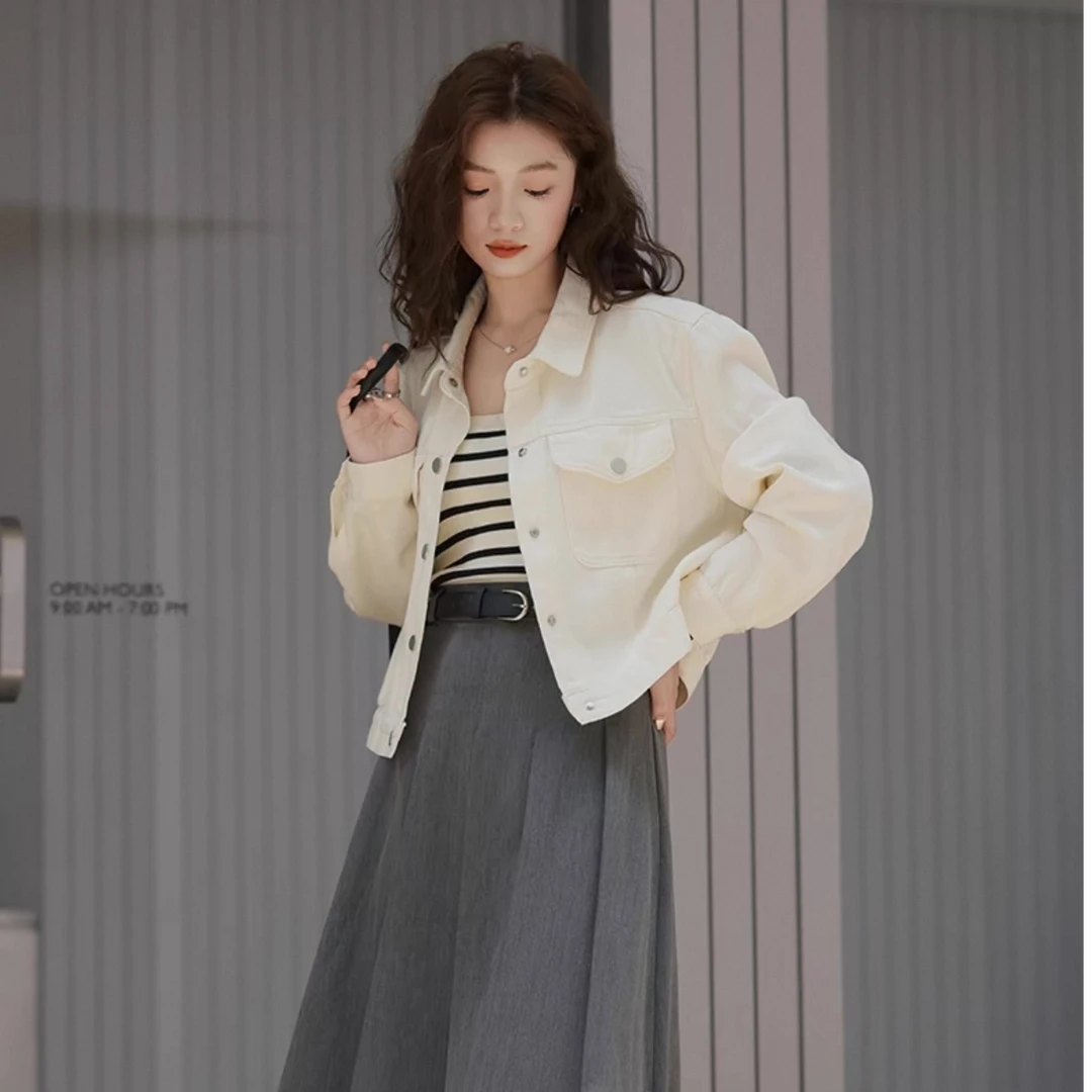 8898春秋季新款休闲时尚外套百搭显瘦纯色简约短款上衣