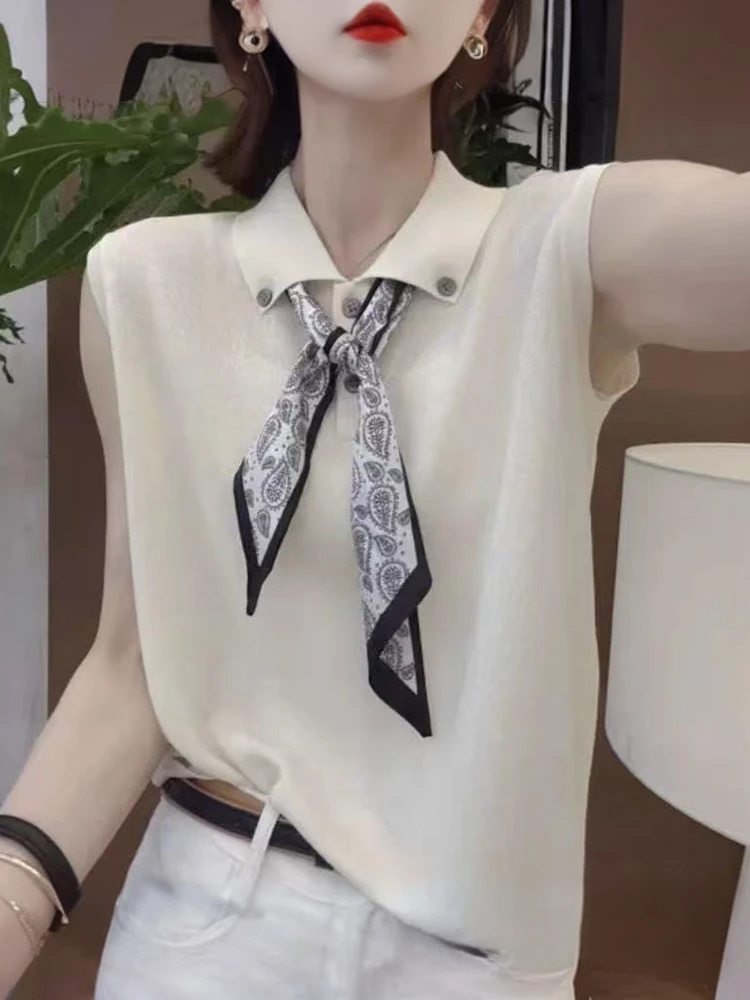 2025夏季爆款时尚百搭洋气丝巾薄款显瘦遮肉宽松大码套头针织上衣