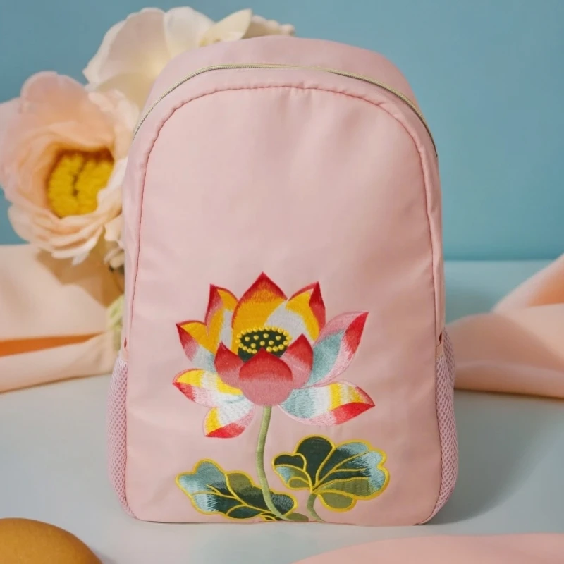 莲花刺绣背包防水双肩包时尚通用背包普陀山旅行专用包拜双肩背包