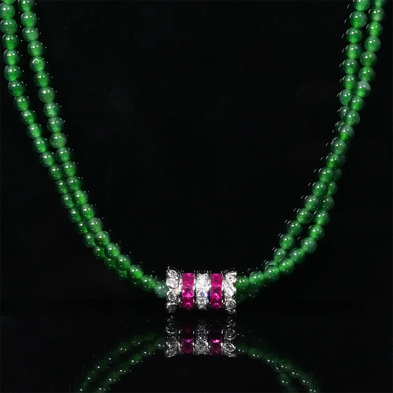 【小胖翡翠】天然翡小米珠项链A货翠绿双圈颈饰翡翠饰品-多样性发1