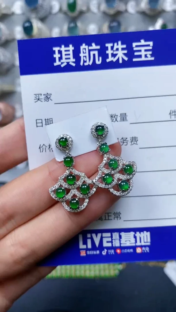 【闪购商品】翡翠耳饰银S925镶嵌0425