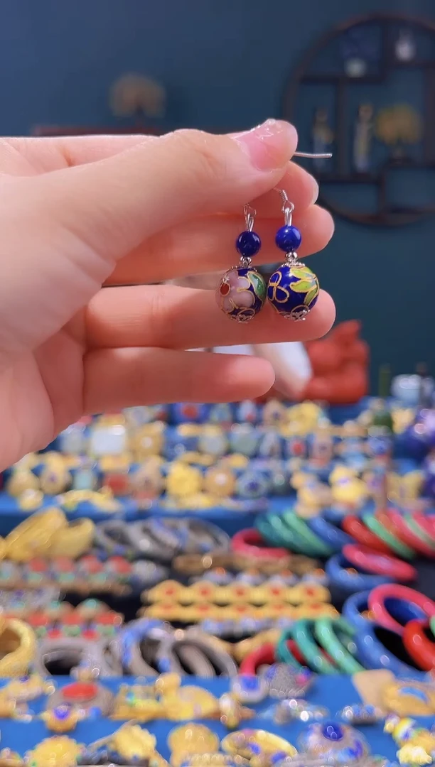 非遗景泰蓝耳环 宝蓝