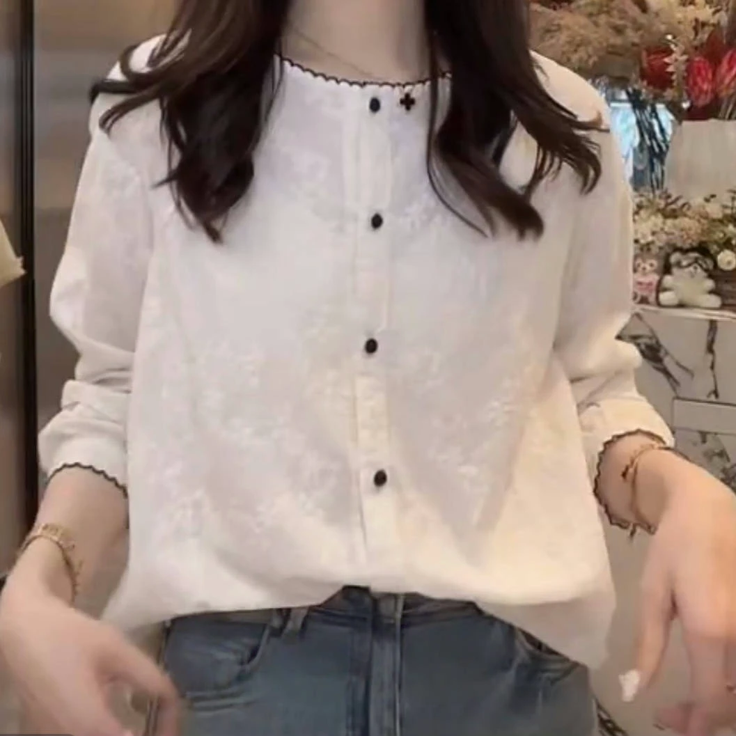 小香风气质白色时尚休闲长袖女2025夏季新款高级感百搭宽松衬衣