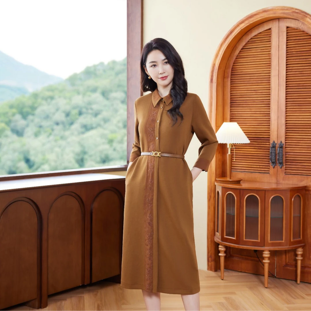 轻奢新款高端原创长款显瘦红色连衣裙气质收腰复古 SL23232