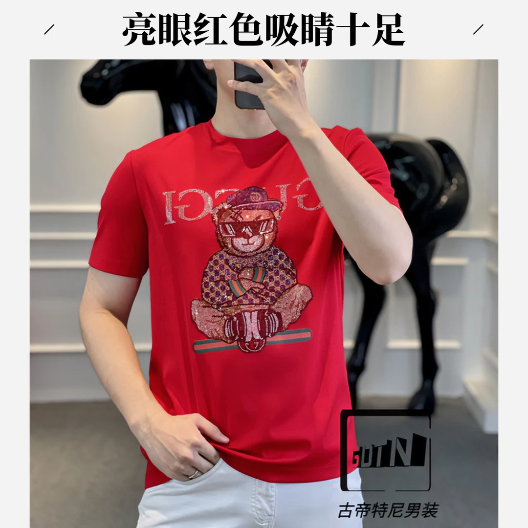 <古帝特尼>男士潮流高定欧货时尚百搭图案上衣圆领短袖Z+5033