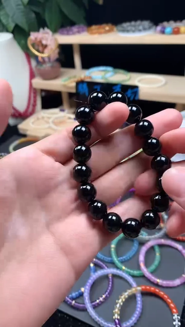 天然辰砂天然黑玛瑙圆珠手串12m