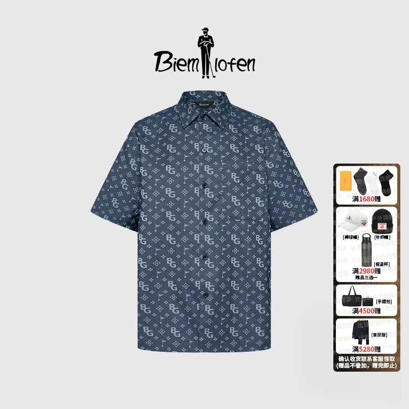 【丹宁提花】比音勒芬2025春夏新款男复古BG老花衬衣时尚短袖衬衫