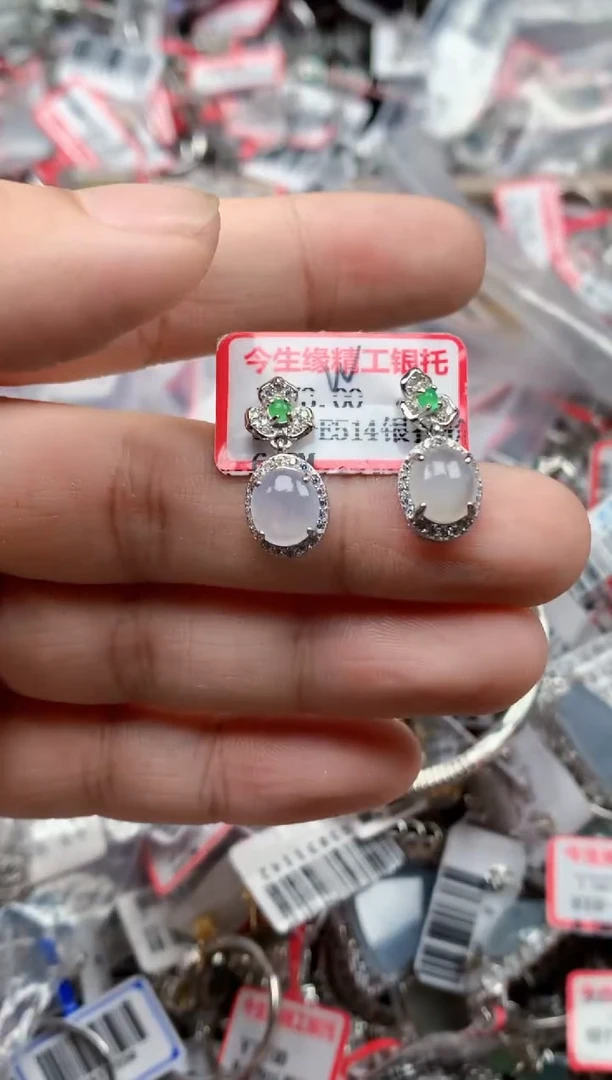 银S925镶嵌戒指翡翠天然A货缅甸翡翠