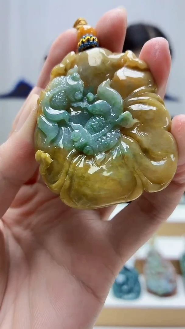 未镶嵌定制翡翠4812zm-毛货挂件荷叶鱼29