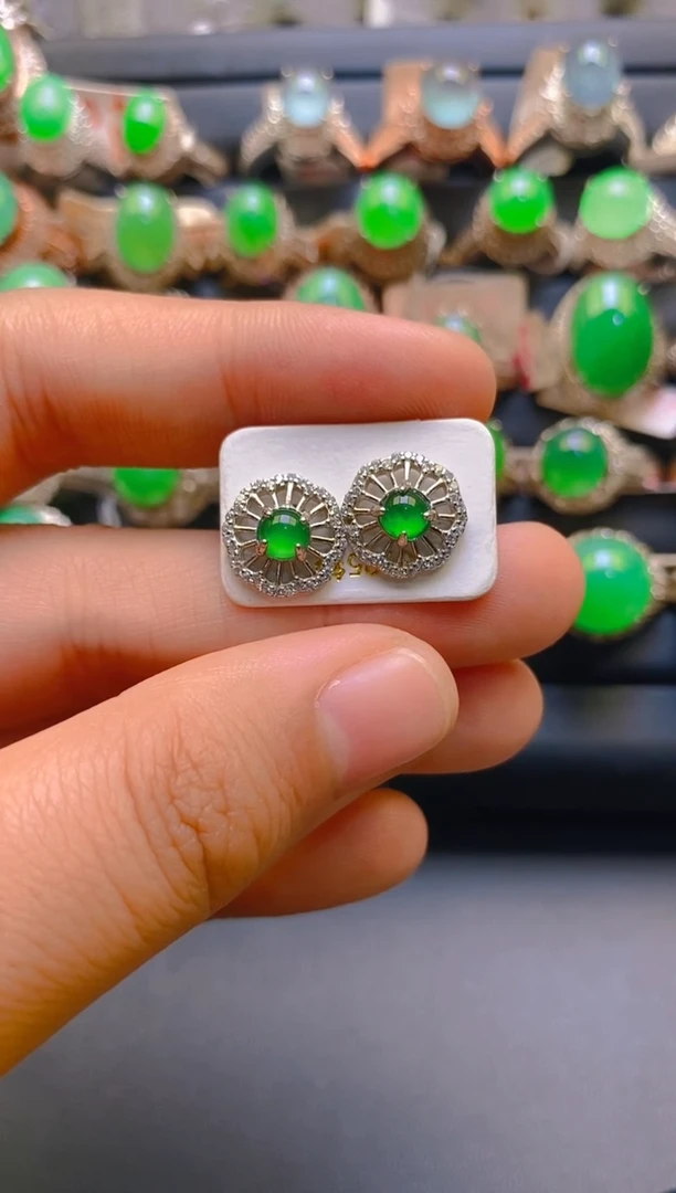 【闪购商品】翡翠耳饰银S925镶嵌天然A货翡翠1