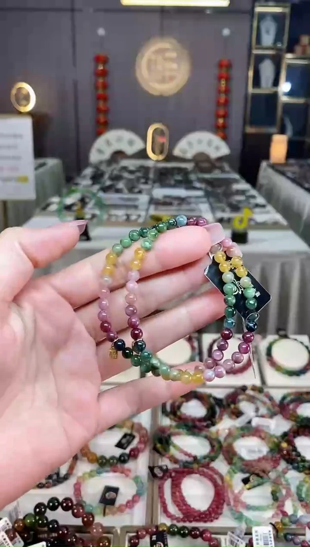 未镶嵌老矿碧玺彩虹单圈手串4mm+碧玺hon多样性发一条