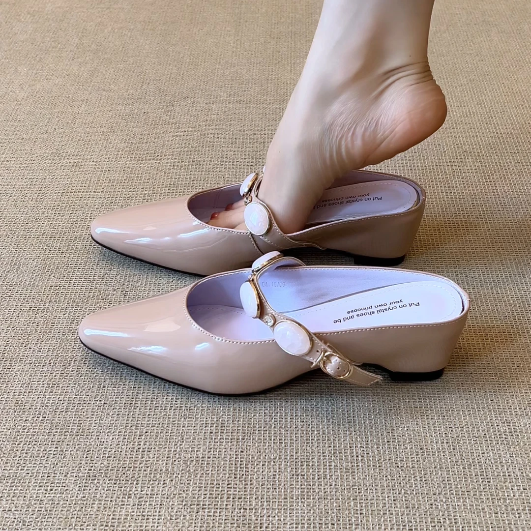 RubyL/5.5cm夏季新款时尚简约千金风舒适百搭纯色内增高包头拖鞋