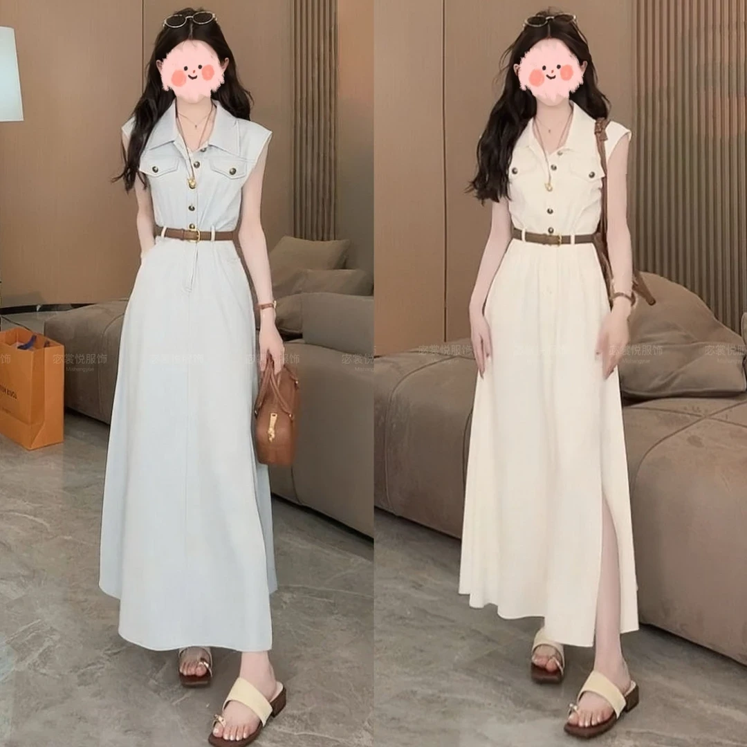 千金清冷感贵系衣服女装洋气时髦气质夏季修身显瘦无袖长款连衣裙