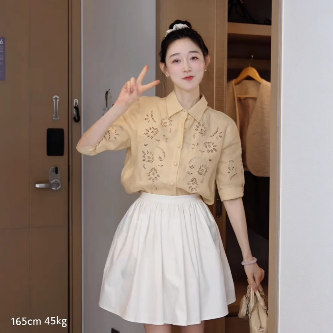 OUDOCKEE 鸥鸥【100亚麻】鹅卵石 时尚黄色衬衫设计 C2501F102T