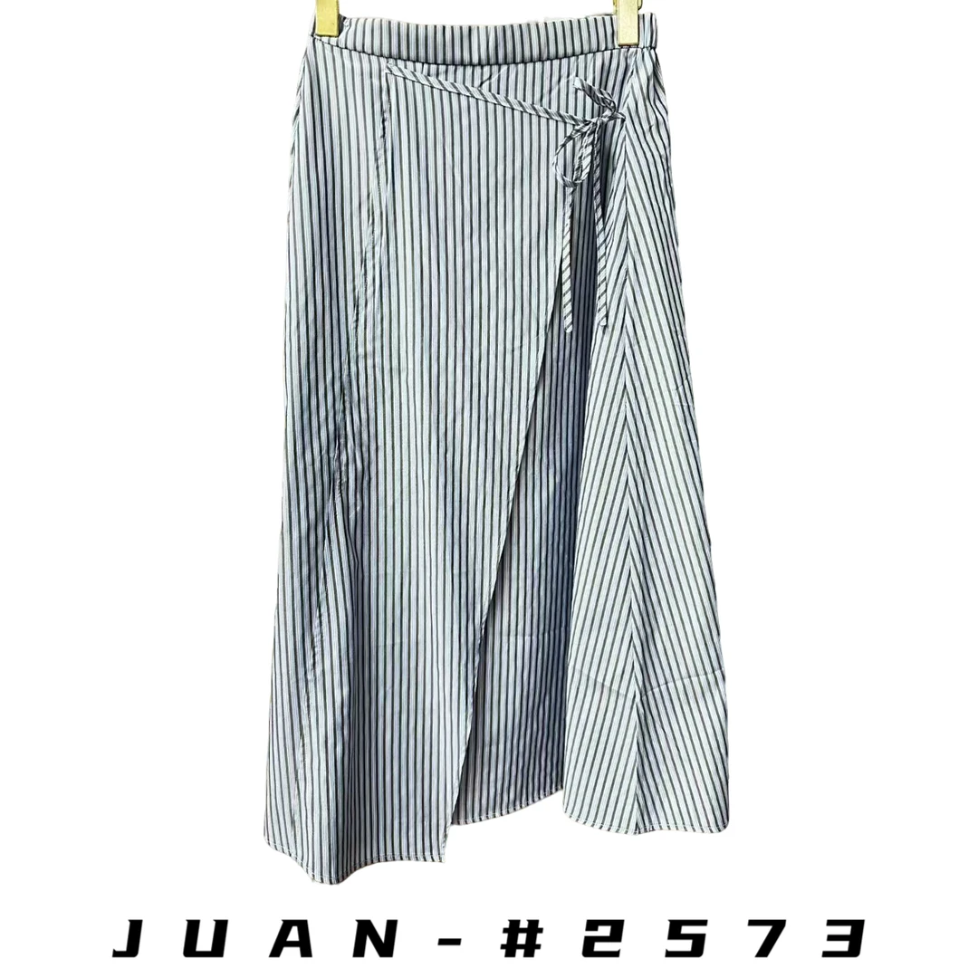 2573夏季百搭蓝色条纹休闲半身裙