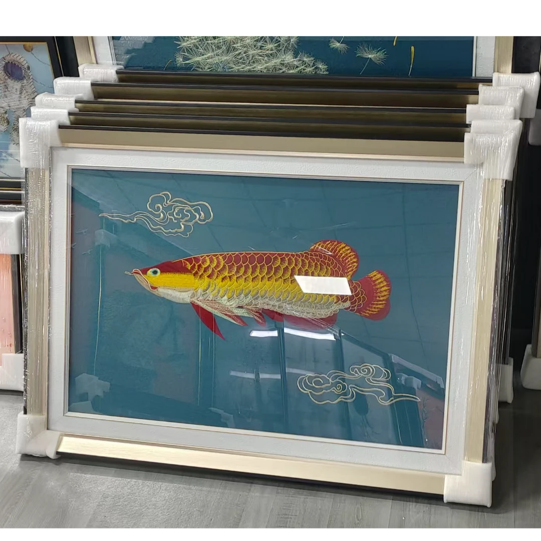 新中式刺绣金龙鱼装饰画客厅餐厅挂画轻奢实木有框