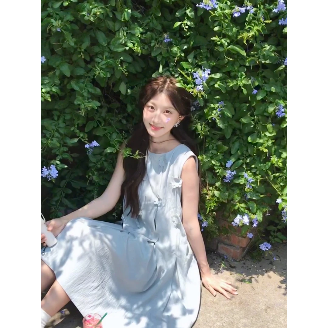 MARIE.COCO法式甜美风立体花朵无袖背心连衣裙女夏季新款洋气裙子