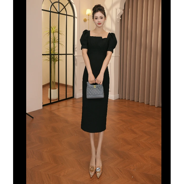 2025年夏季夏季小黑裙气质轻奢复古女装小众连衣裙黑色9011-9626