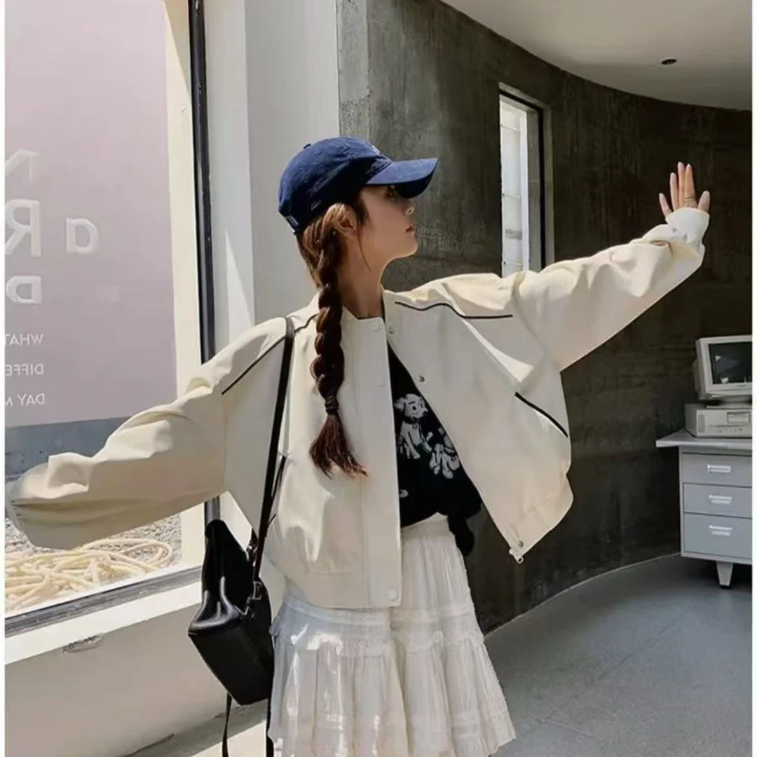 春装女款2025年新款开春夹克棒球服日系圆领春秋短外套