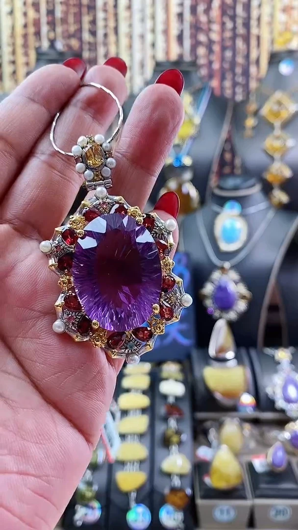 银S925镶嵌颈饰紫晶大吊坠