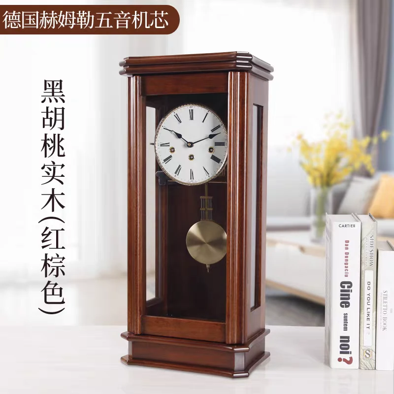 复古实木机械挂钟客厅新中式台钟整点报时上弦摆钟钟表