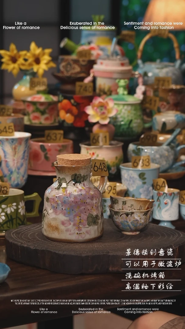 陶瓷一套景德镇高温釉下彩绘设计师款式