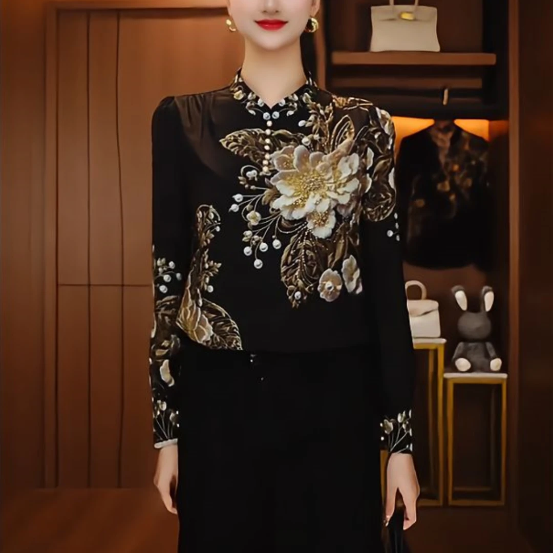 【贵妇装】原创【绣锦繁花】小衫圆领优雅感印花时尚遮肉百搭气质上衣
