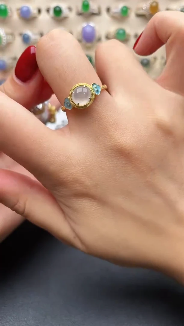 银S925镶嵌戒指翡翠一物一证一礼盒